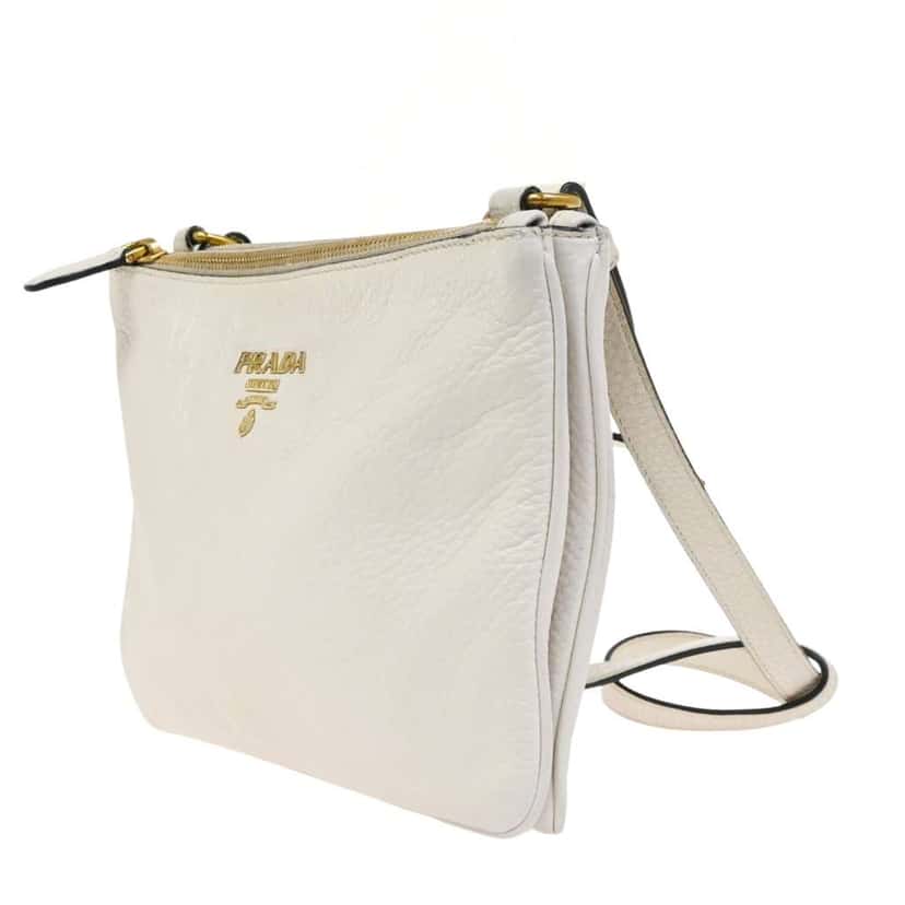 Prada Double Zip Crossbody Bag White Leather Good condition - Inside View