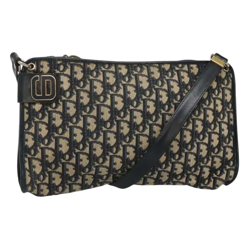 Christian Dior Vintage Trotter Shoulder Bag Navy Canvas Fair condition - Front View