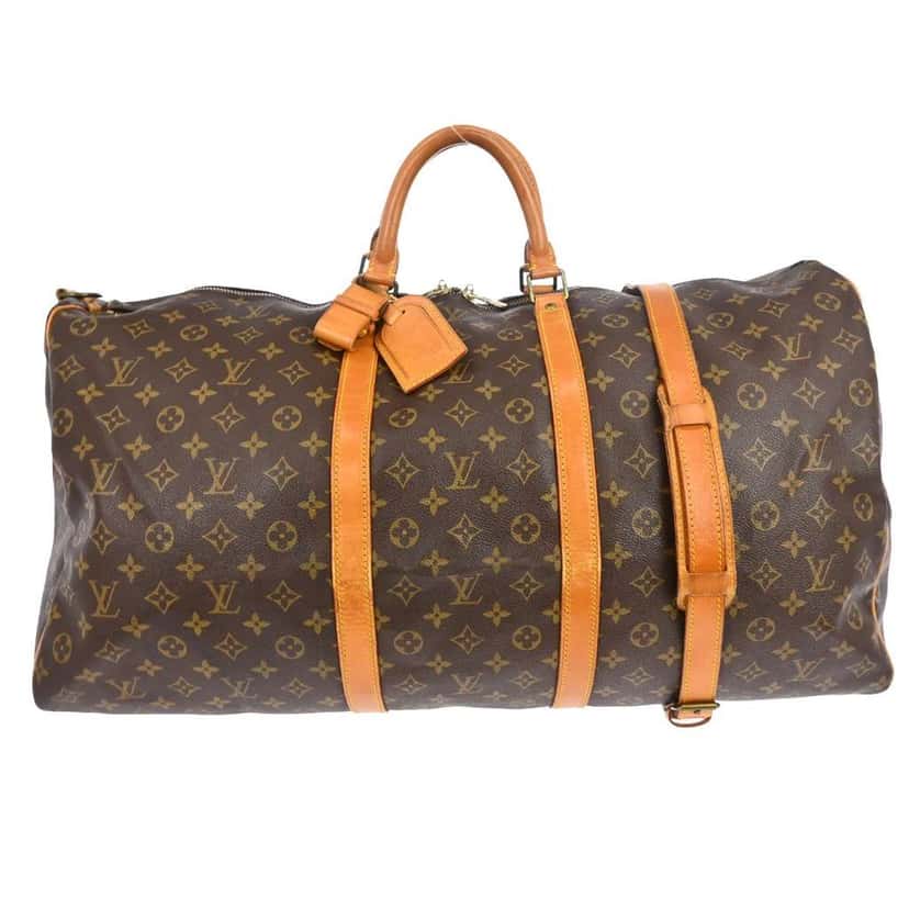 Louis Vuitton Keepall Bandouliere Bag Brown Canvas Fair condition - Front View