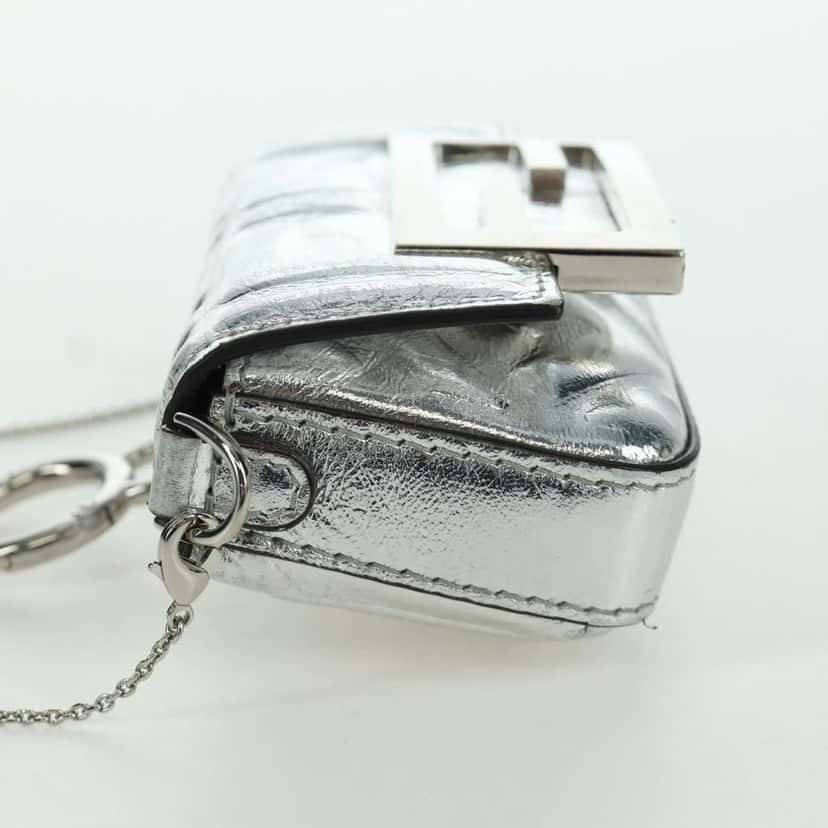 Fendi Chain Baguette Charm Bag Silver Canvas Good condition - Inside View