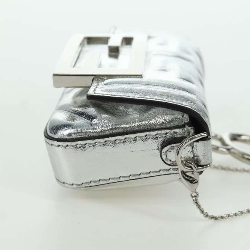 Fendi Chain Baguette Charm Bag Silver Canvas Good condition - Model View