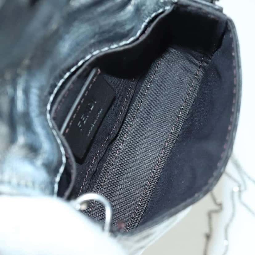 Fendi Chain Baguette Charm Bag Silver Canvas Good condition - Box View