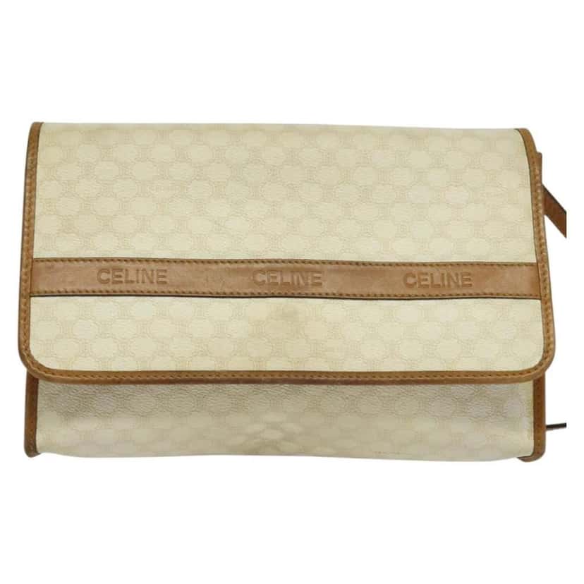 Celine Vintage Macadam Shoulder Bag White Canvas Good condition - Front View