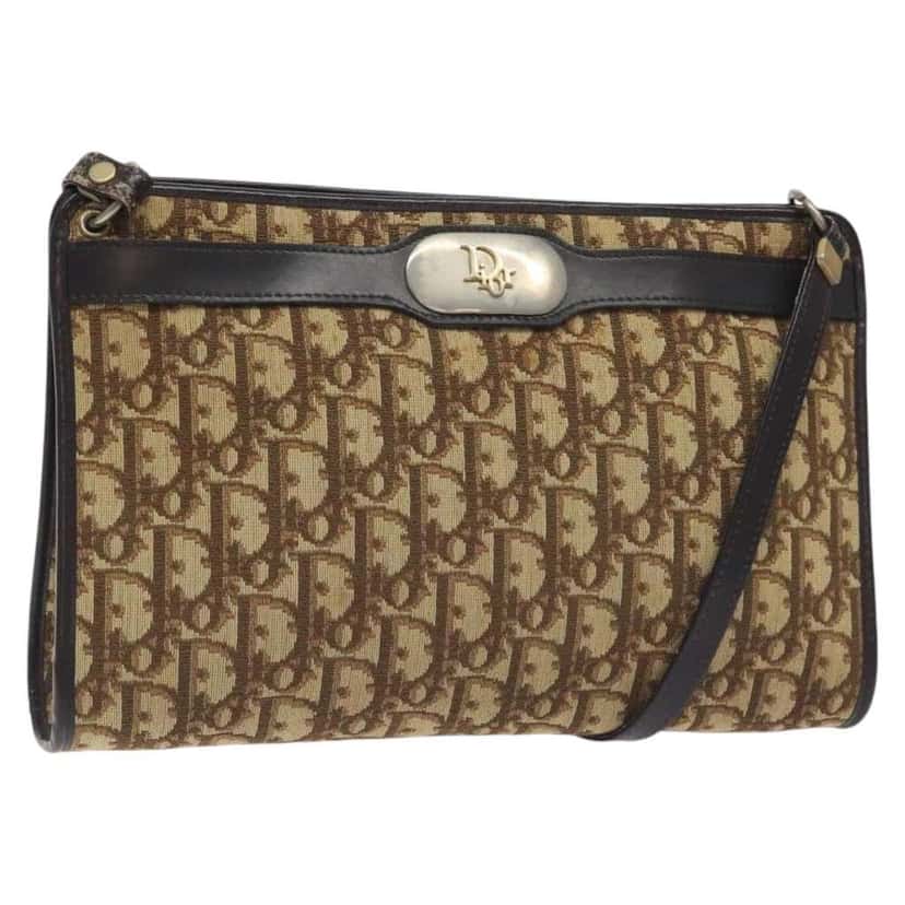 Christian Dior Vintage Trotter Shoulder Bag Brown Canvas Good condition - Front View