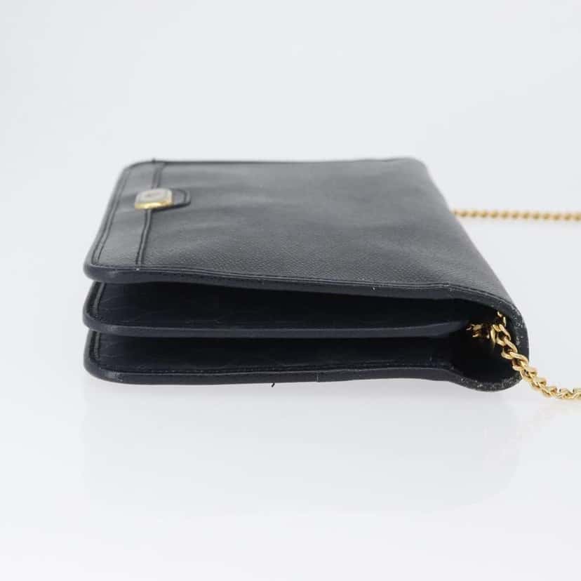 Christian Dior Vintage Chain Flap Shoulder Bag Navy Leather Good condition - Inside View