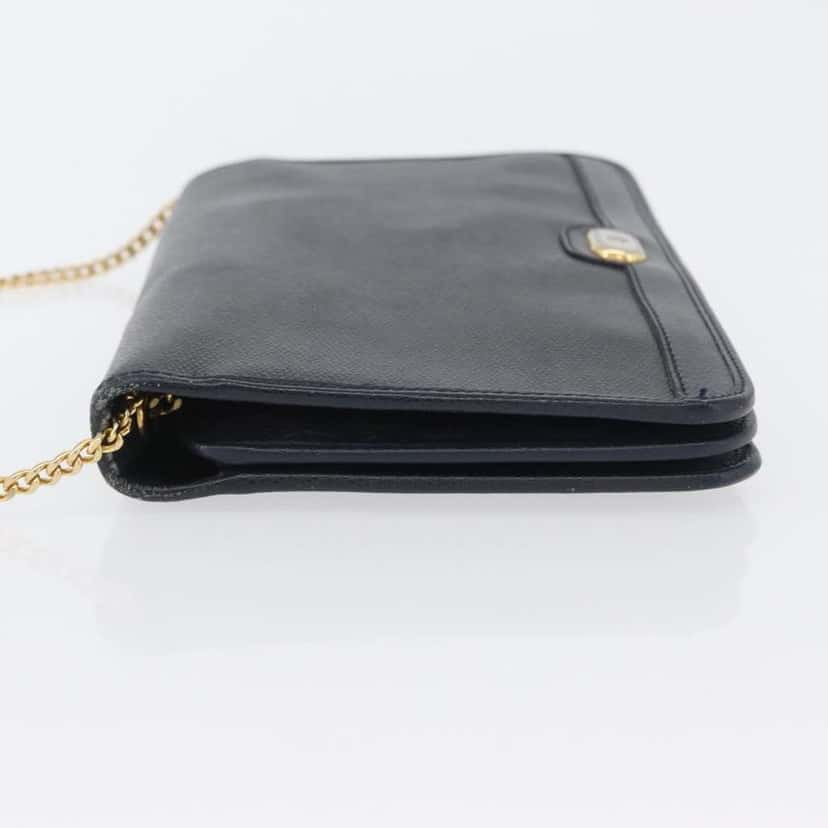 Christian Dior Vintage Chain Flap Shoulder Bag Navy Leather Good condition - Model View