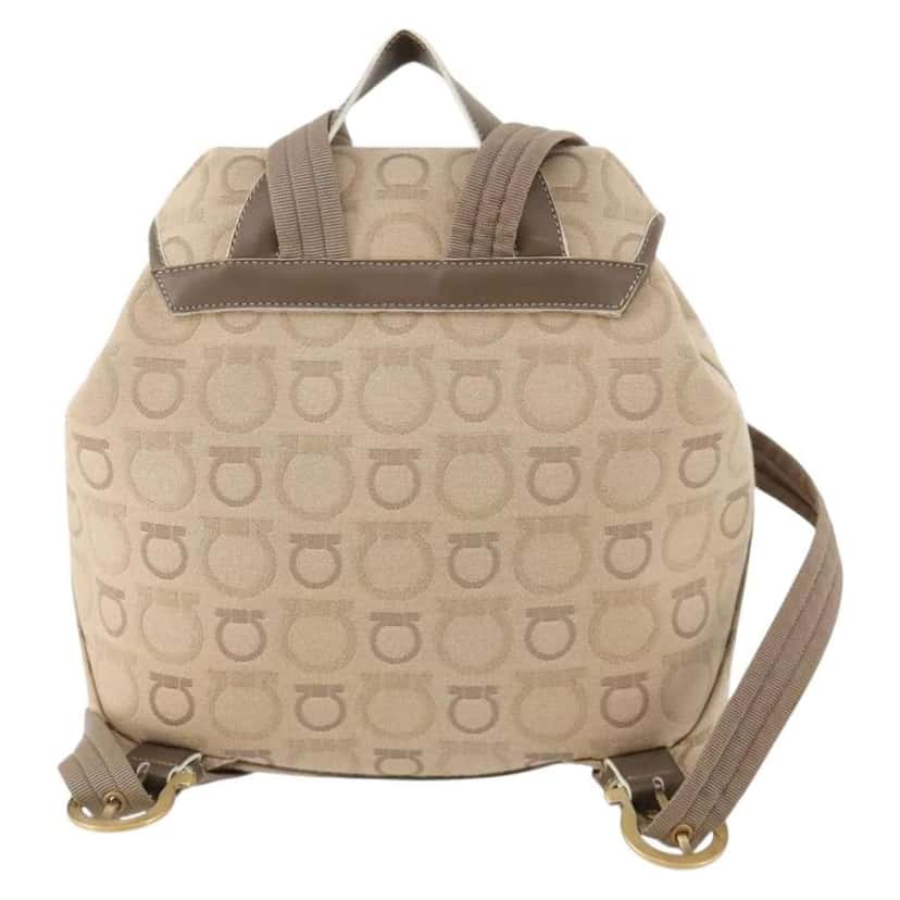 Salvatore Ferragamo Gancini Backpack Beige Canvas Good condition - Back View