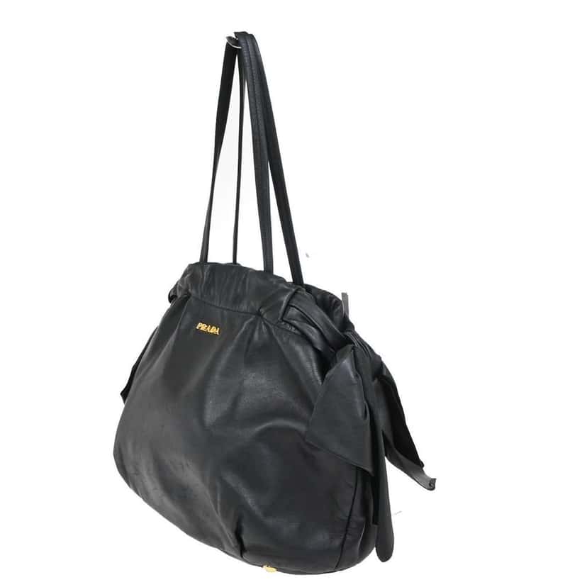 Prada Bow Tie Pleated Tote Black Leather Good condition - Inside View