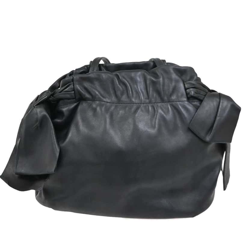 Prada Bow Tie Pleated Tote Black Leather Good condition - Model View