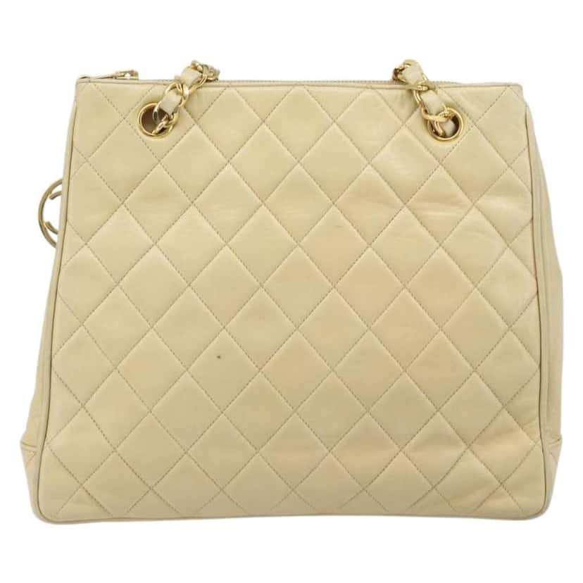 Chanel Vintage Chain Tote Beige Leather Fair condition - Front View