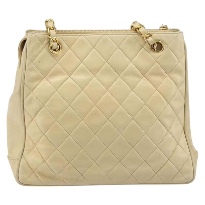 Chanel Vintage Chain Tote Beige Leather Fair condition - Back View