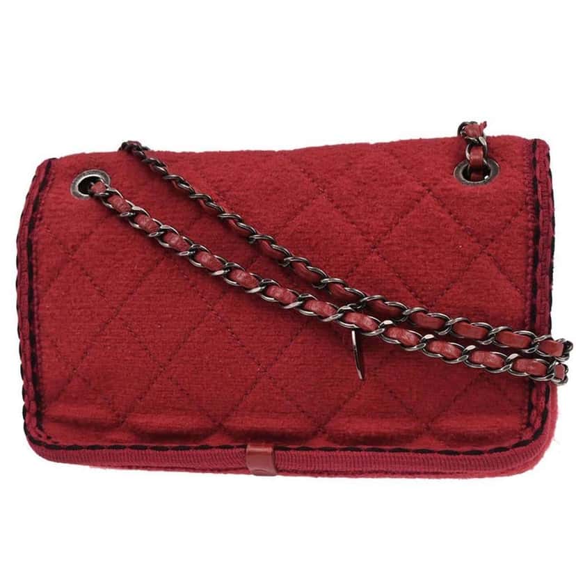 Chanel Paris-Salzburg Flap Bag Red Wool Good condition - Back View
