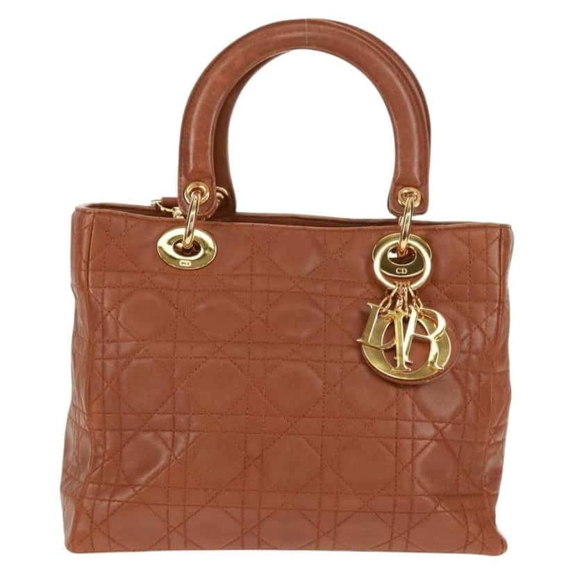 Christian Dior Vintage Lady Dior Bag Brown Leather Good condition - Front View