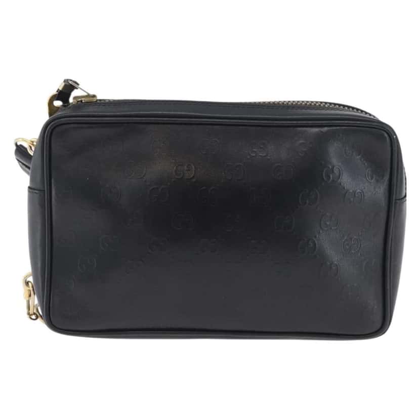 Gucci Vintage clutch Bag Black Leather Good condition - Front View