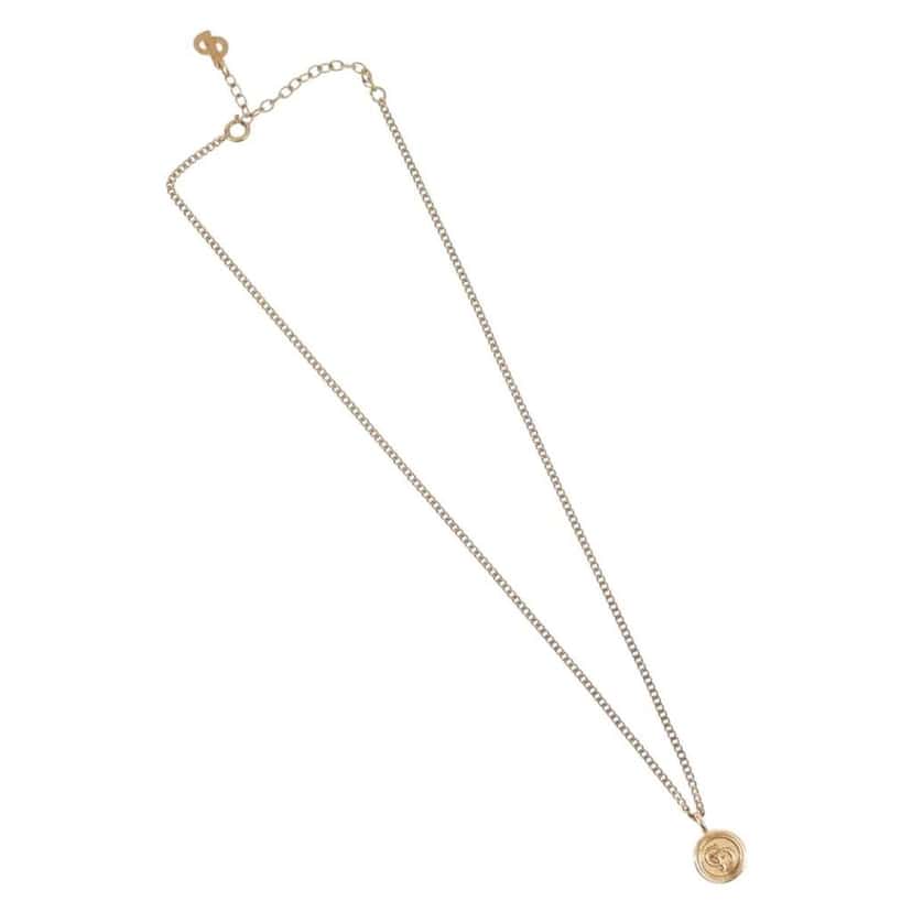 Christian Dior Vintage CD Round Pendant Necklace Gold Metal Good condition - Front View