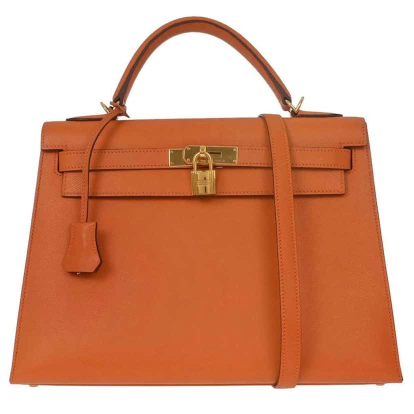 Hermès Kelly Handbag Orange Leather Very good condition - Front View