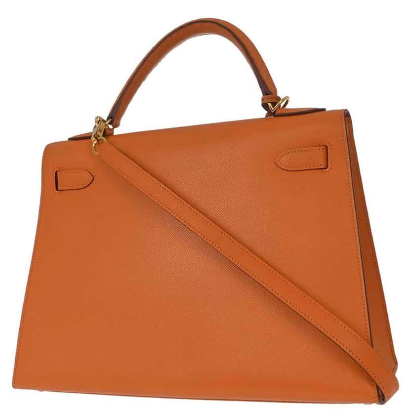 Hermès Kelly Handbag Orange Leather Very good condition - Back View