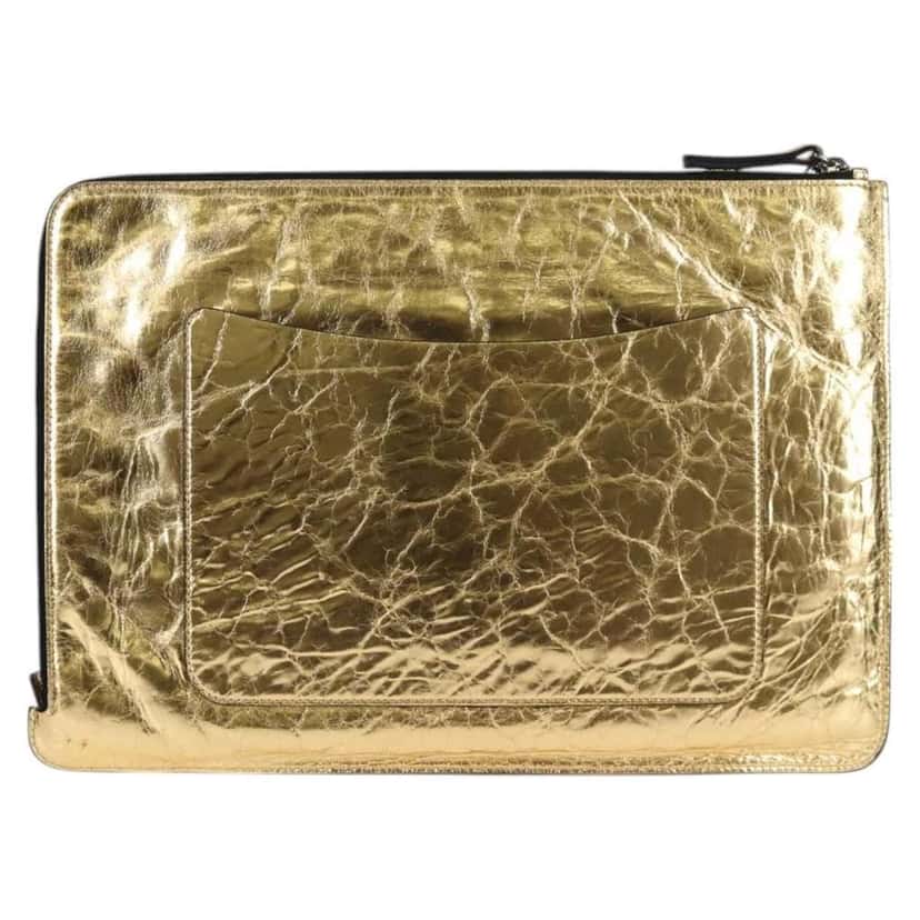 Chanel Feminine Pouch Gold Leather Good condition - Back View
