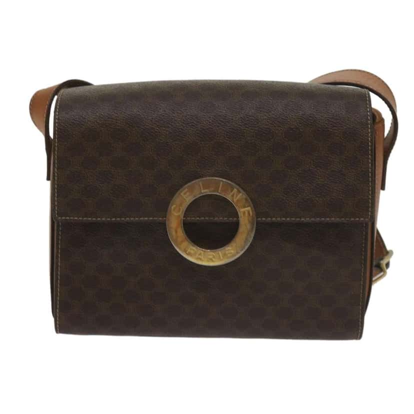 Celine Vintage Macadam Circle Logo Shoulder Bag Brown Canvas Fair condition - Front View