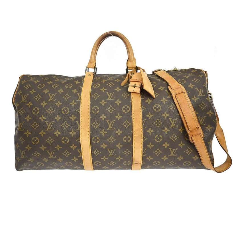 Louis Vuitton Keepall Bandouliere Bag Brown Canvas Fair condition - Front View