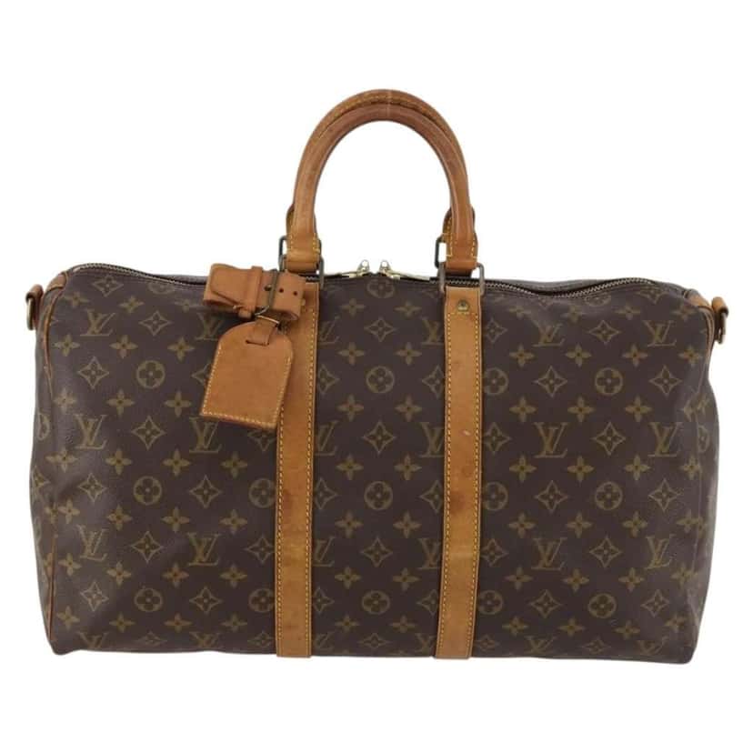 Louis Vuitton Keepall Bandouliere Bag Brown Canvas Fair condition - Front View