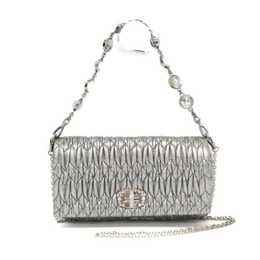Miu Miu Crystal Clutch Silver Leather Good condition - Front View