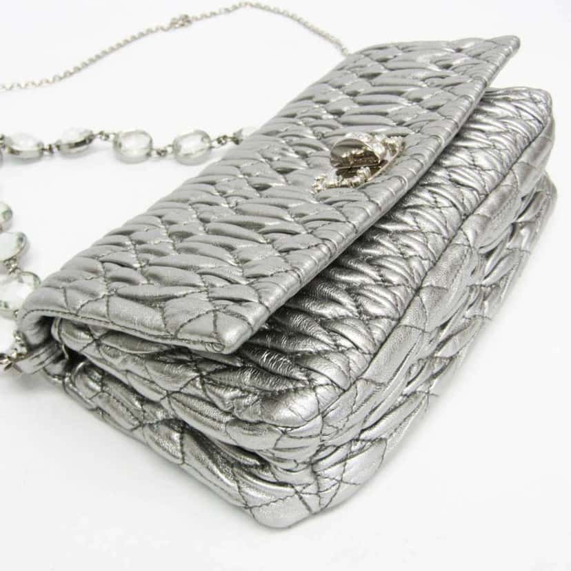 Miu Miu Crystal Clutch Silver Leather Good condition - Back View