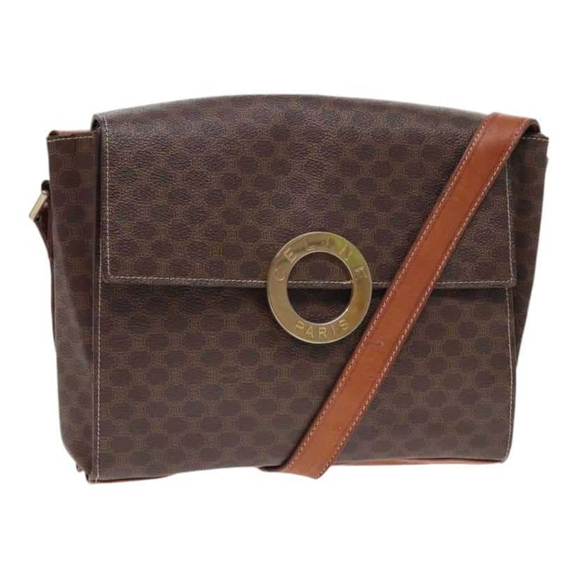 Celine Vintage Macadam Circle Logo Shoulder Bag Brown Canvas Good condition - Front View