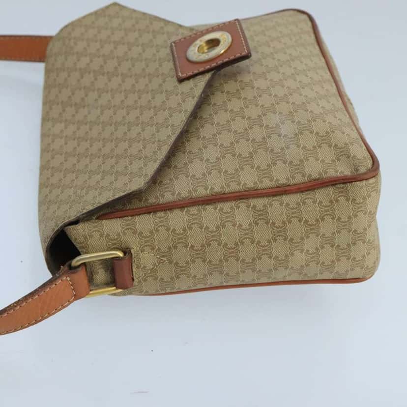 Celine Vintage Macadam Circle Logo Shoulder Bag Beige Canvas Good condition - Inside View