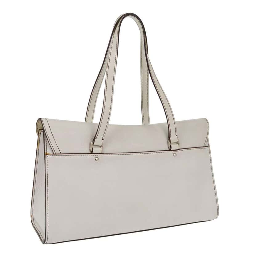 Christian Dior Vintage Saddle Top Handle Bag White Leather Good condition - Back View