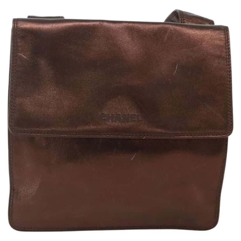 Chanel Vintage Logo Flap Messenger Bag Brown Leather Good condition - Front View