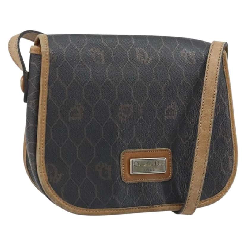 Christian Dior Vintage Honeycomb Shoulder Bag Black Canvas Fair condition - Front View