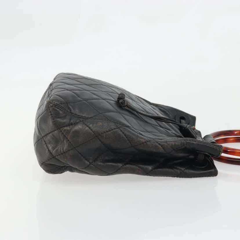 Chanel Vintage Resin Handle Drawstring Bucket Bag Black Leather Fair condition - Inside View
