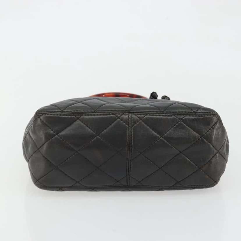 Chanel Vintage Resin Handle Drawstring Bucket Bag Black Leather Fair condition - Box View