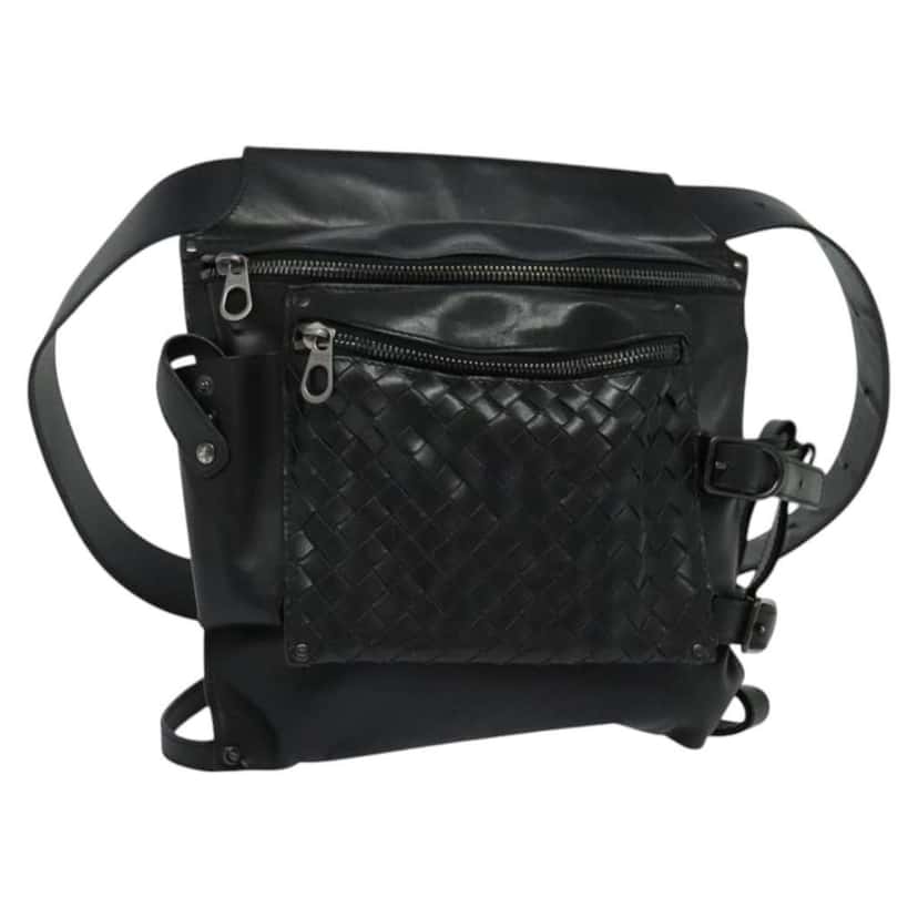 Bottega Veneta Utility Waist Bag Black Leather Good condition - Front View