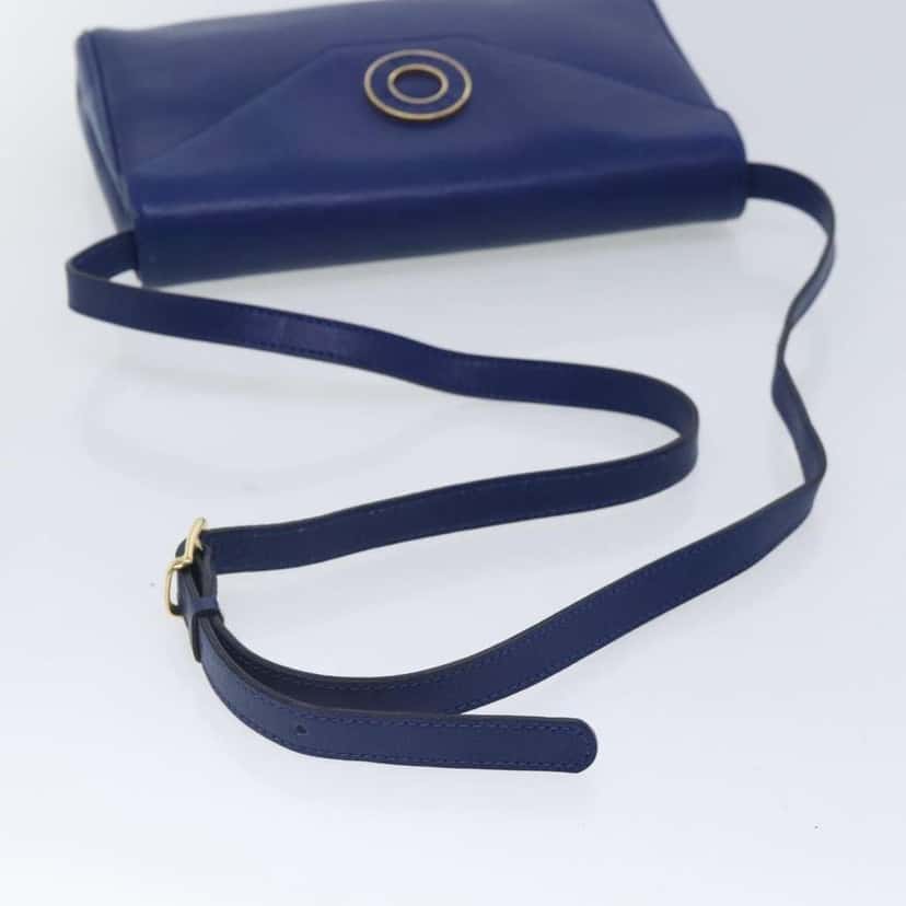 Celine Vintage Circle Logo Crossbody Bag Blue Leather Good condition - Box View