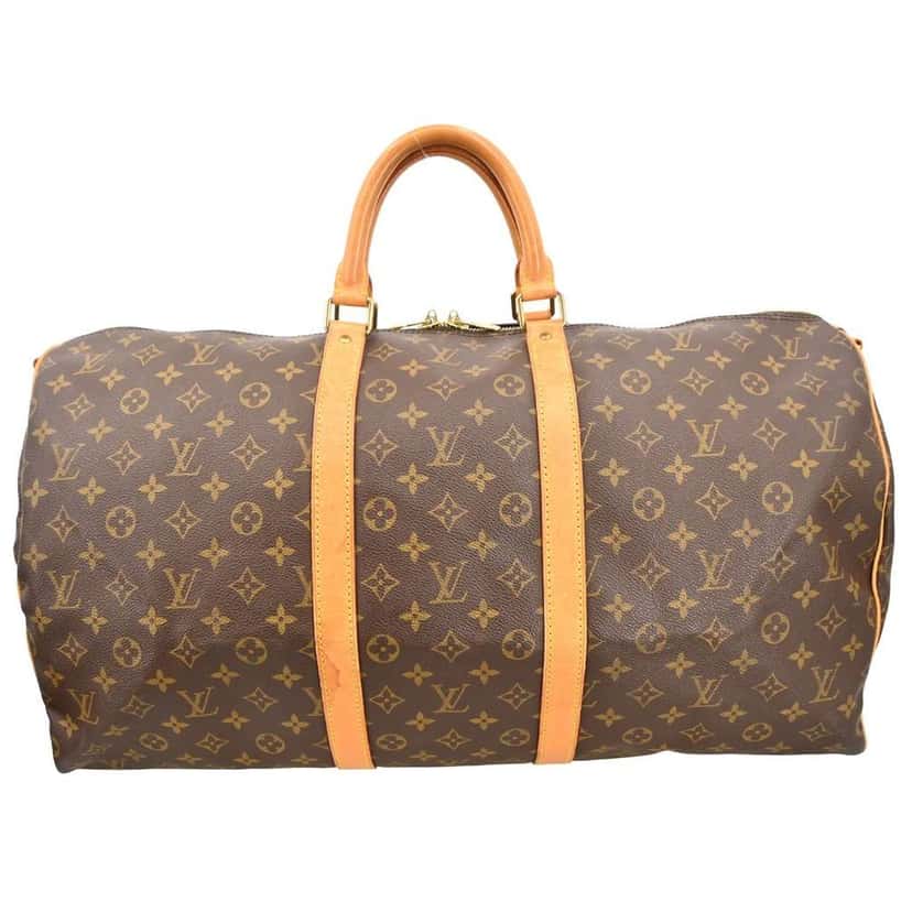 Louis Vuitton Keepall Bandouliere Bag Brown Canvas Good condition - Front View
