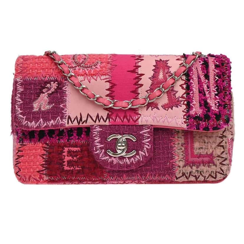 Chanel Flap Bag Multicolor Patchwork Pink Tweed Good condition - Front View