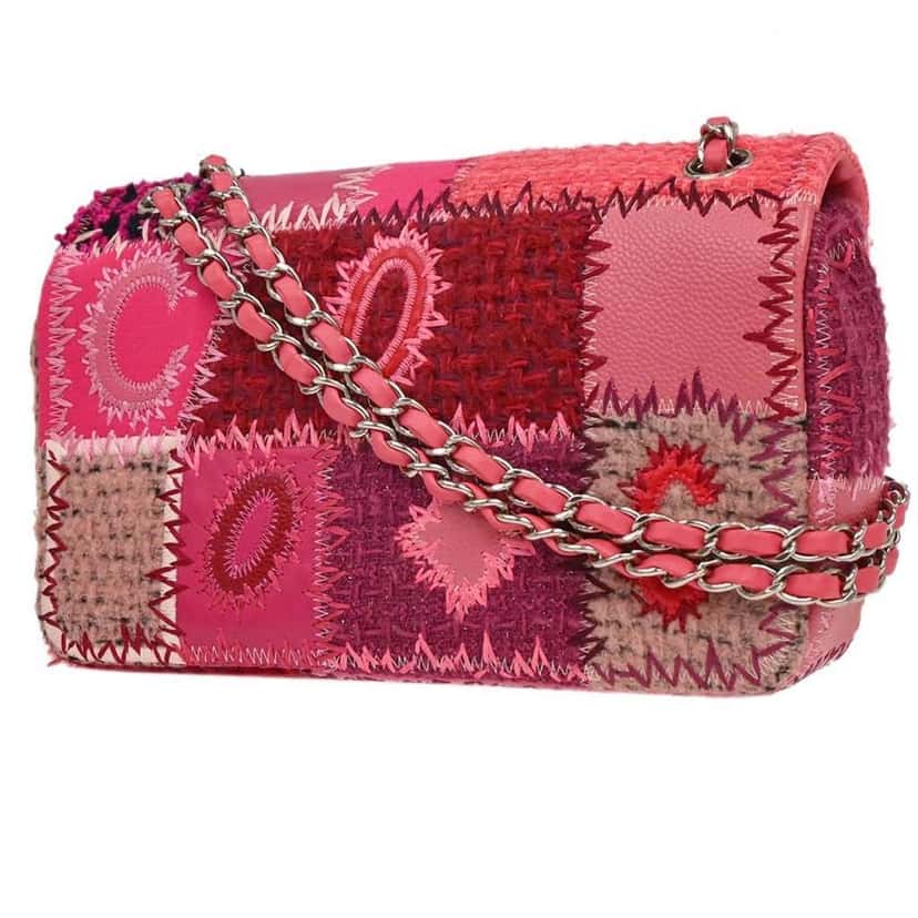 Chanel Flap Bag Multicolor Patchwork Pink Tweed Good condition - Back View