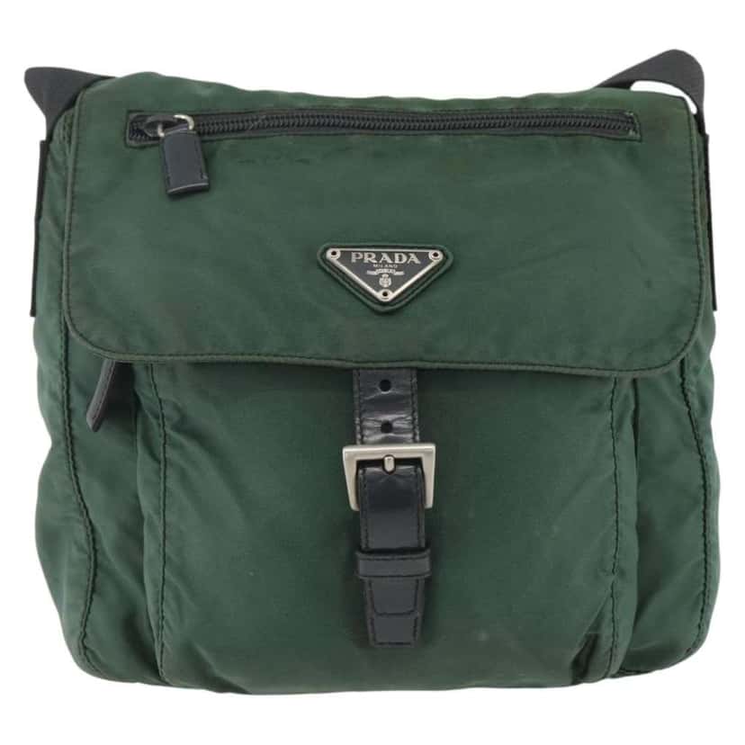 Prada Buckle Messenger Bag Green Fair condition - Front View