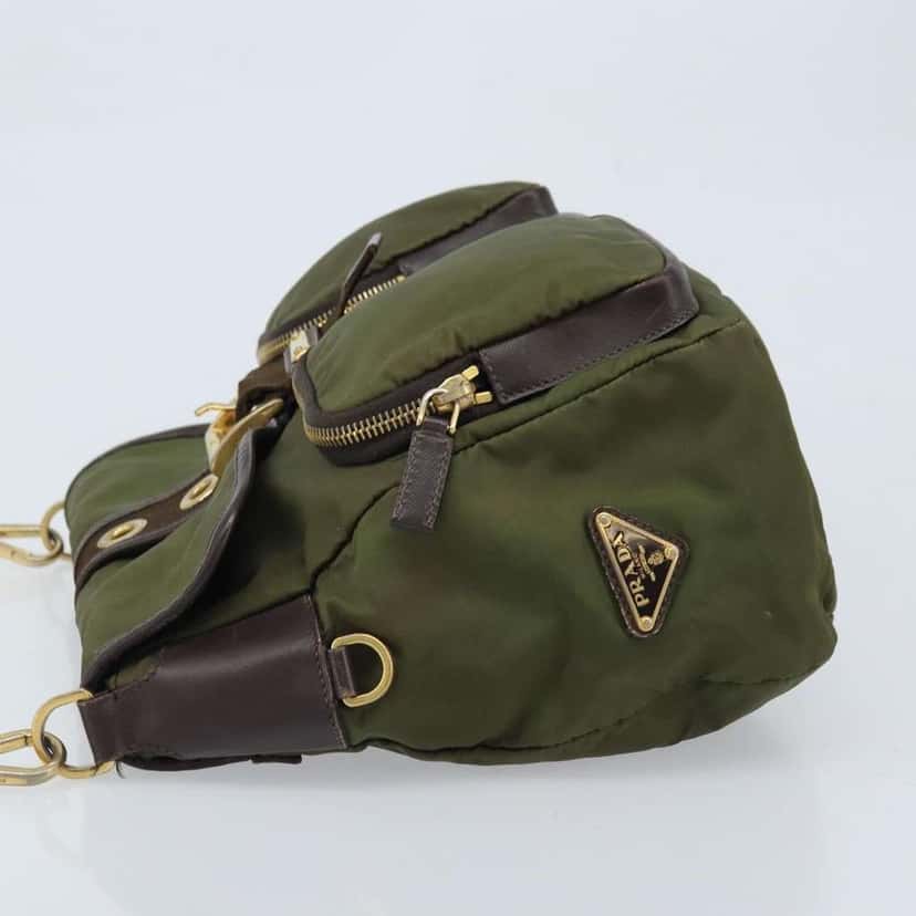 Prada Double Pocket Buckle Flap Bag Khaki Fair condition - Model View