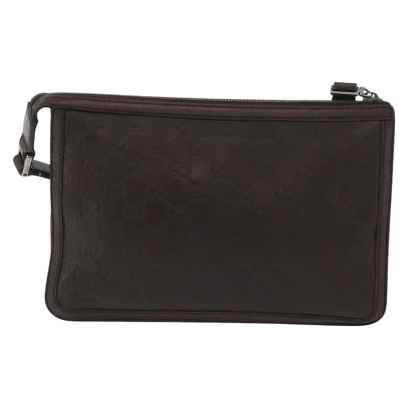 Gucci Zip Pouch Brown Leather Good condition - Back View