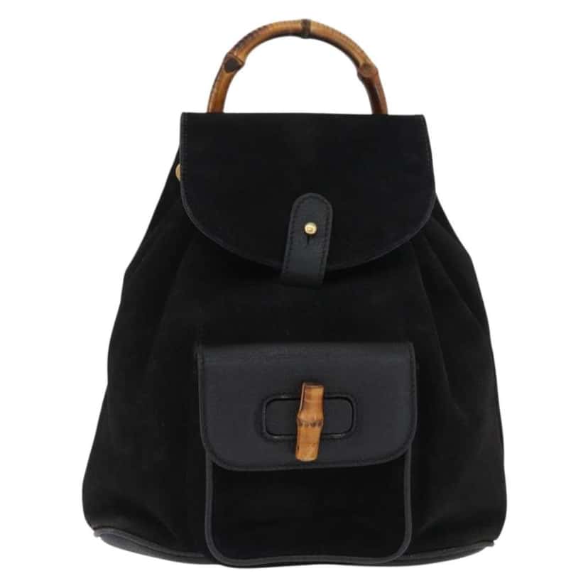 Gucci Gucci bamboo backpack Black Suede Good condition - Front View