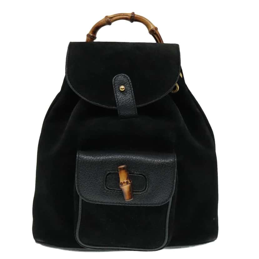 Gucci Gucci bamboo backpack Black Suede Good condition - Front View