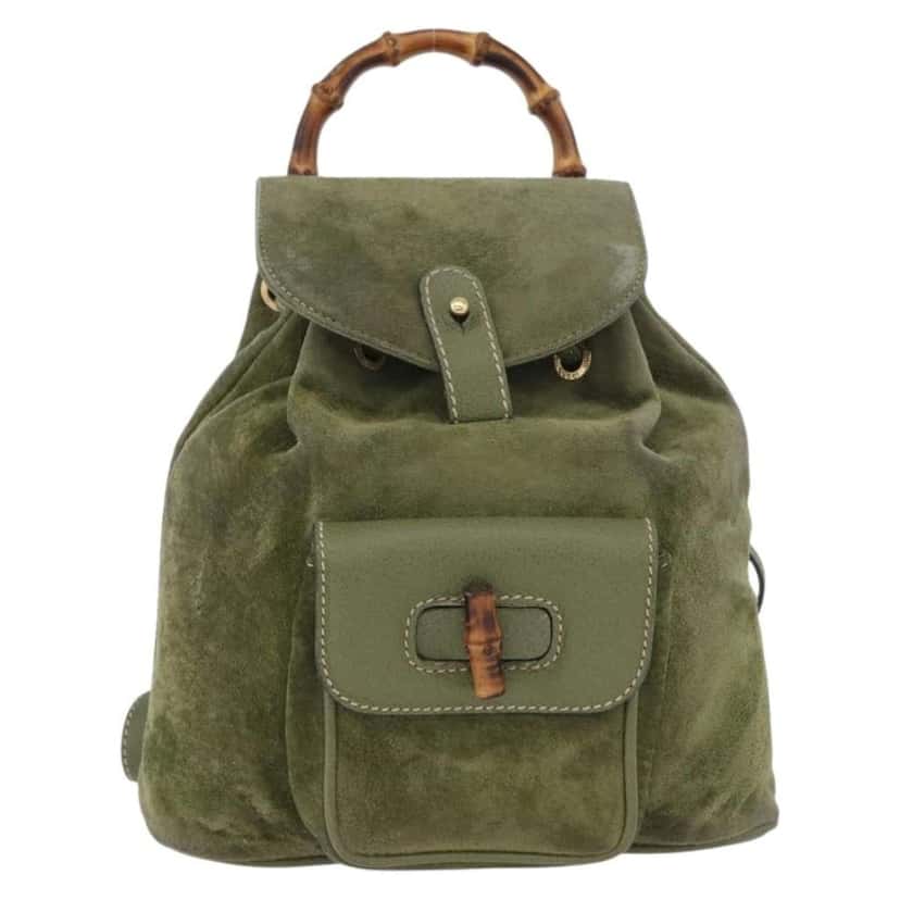Gucci Gucci bamboo backpack Khaki Leather Good condition - Front View