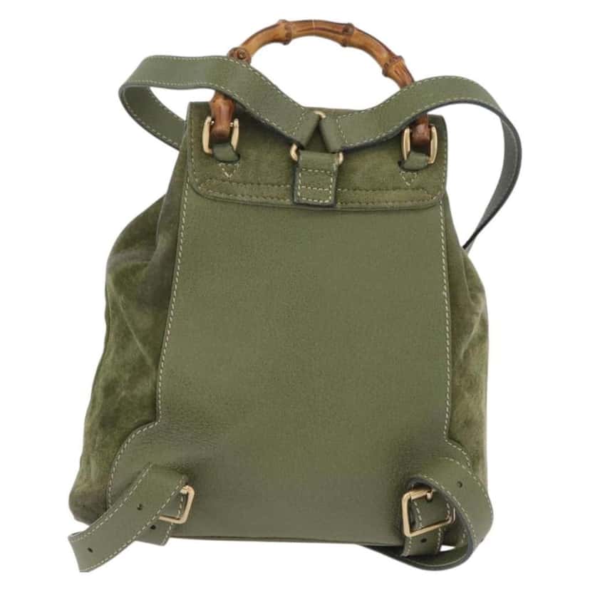 Gucci Gucci bamboo backpack Khaki Leather Good condition - Back View