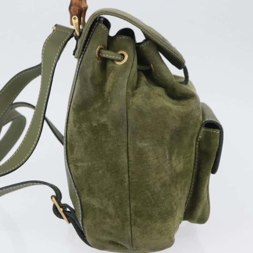 Gucci Gucci bamboo backpack Khaki Leather Good condition - Model View