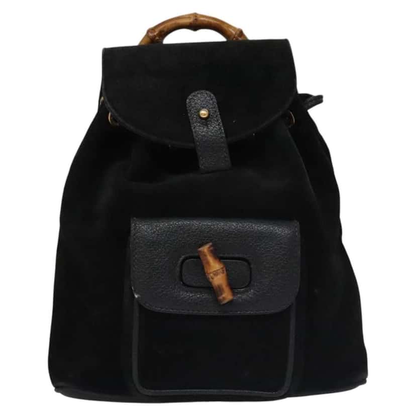 Gucci Gucci bamboo backpack Black Suede Good condition - Front View