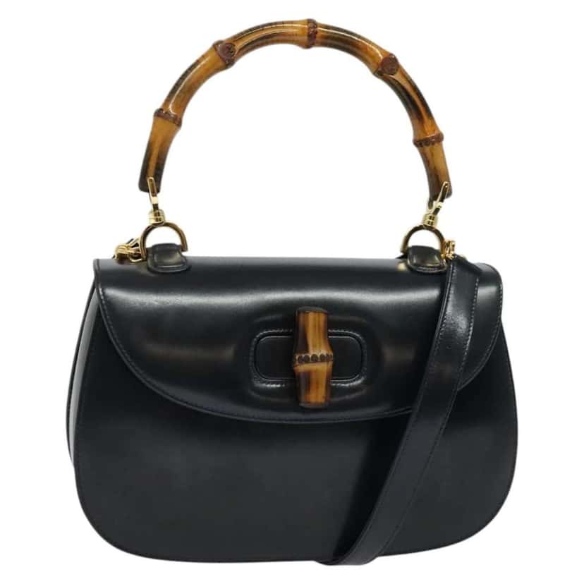 Gucci Vintage Convertible Bamboo Top Handle Bag Navy Leather Good condition - Front View