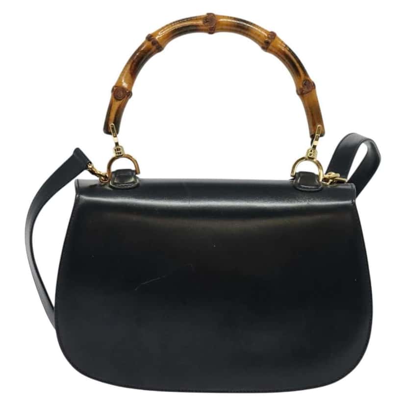 Gucci Vintage Convertible Bamboo Top Handle Bag Navy Leather Good condition - Back View